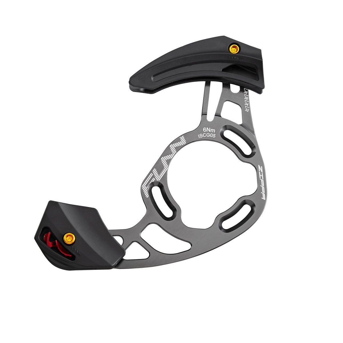 FUNN Zippa AM Chain Guide, black alloy guard for 32T–38T chainrings, mounts via ISCG05 or threaded BSA BB