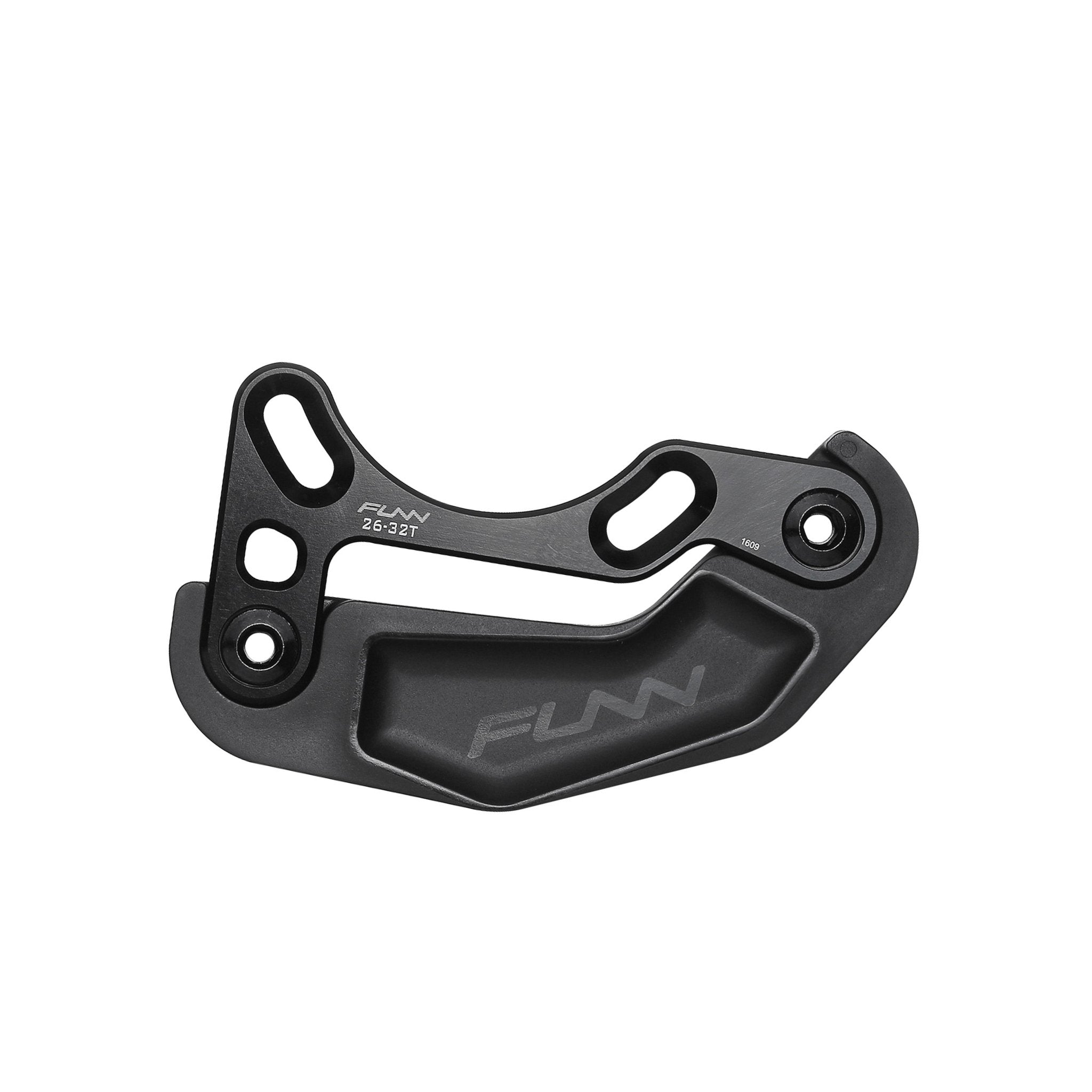 FUNN Zippa Lite Bash Guard, black alloy chainring protector, works with 26T–32T and 34T–36T chainrings, fits via ISCG05 mount