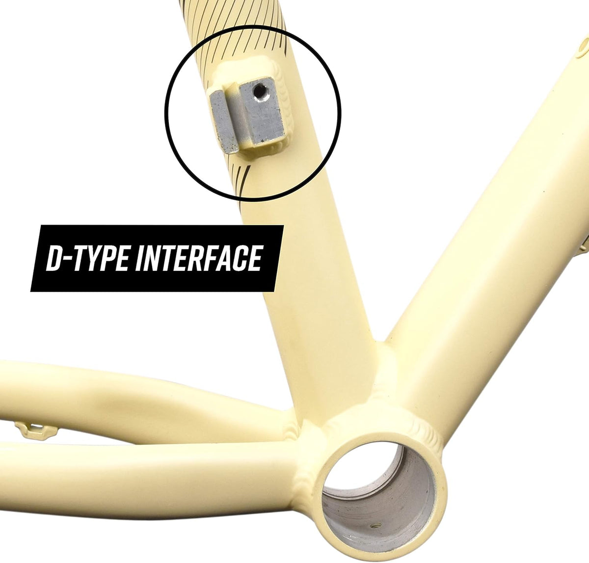 FUNN Zippa Lite D-Type Chain Guide mount on cream bike frame using Shimano “Direct Mount” front derailleur threads