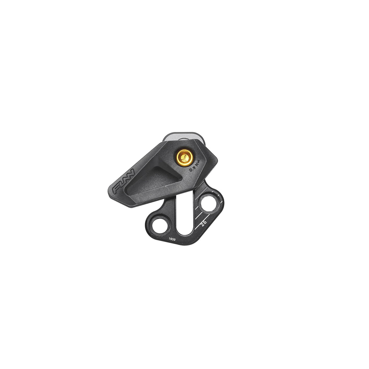 FUNN Zippa Lite E-Type Chain Guide, black alloy and plastic mount with gold bolt, compact design to keep MTB chain secure