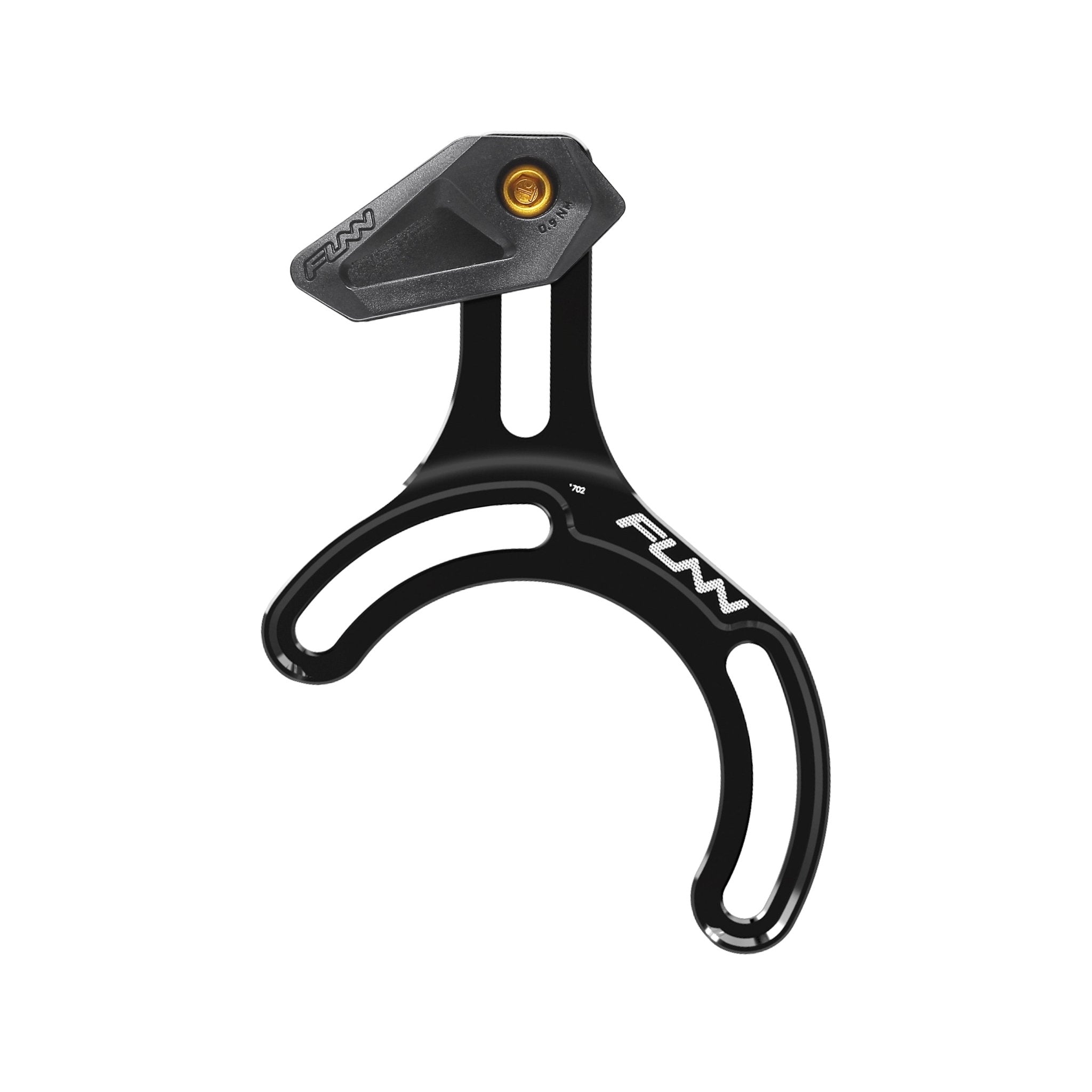 FUNN Zippa Lite ES Chain Guide, black alloy and plastic guard with gold bolt, lightweight mount to keep MTB chain in place