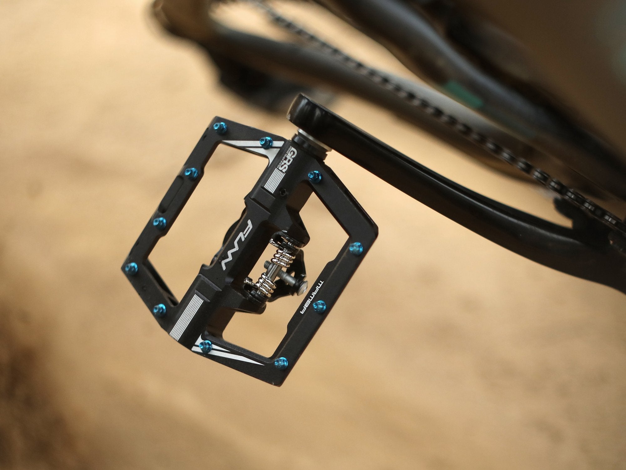 a black funn mamba clipless bike pedal on bike