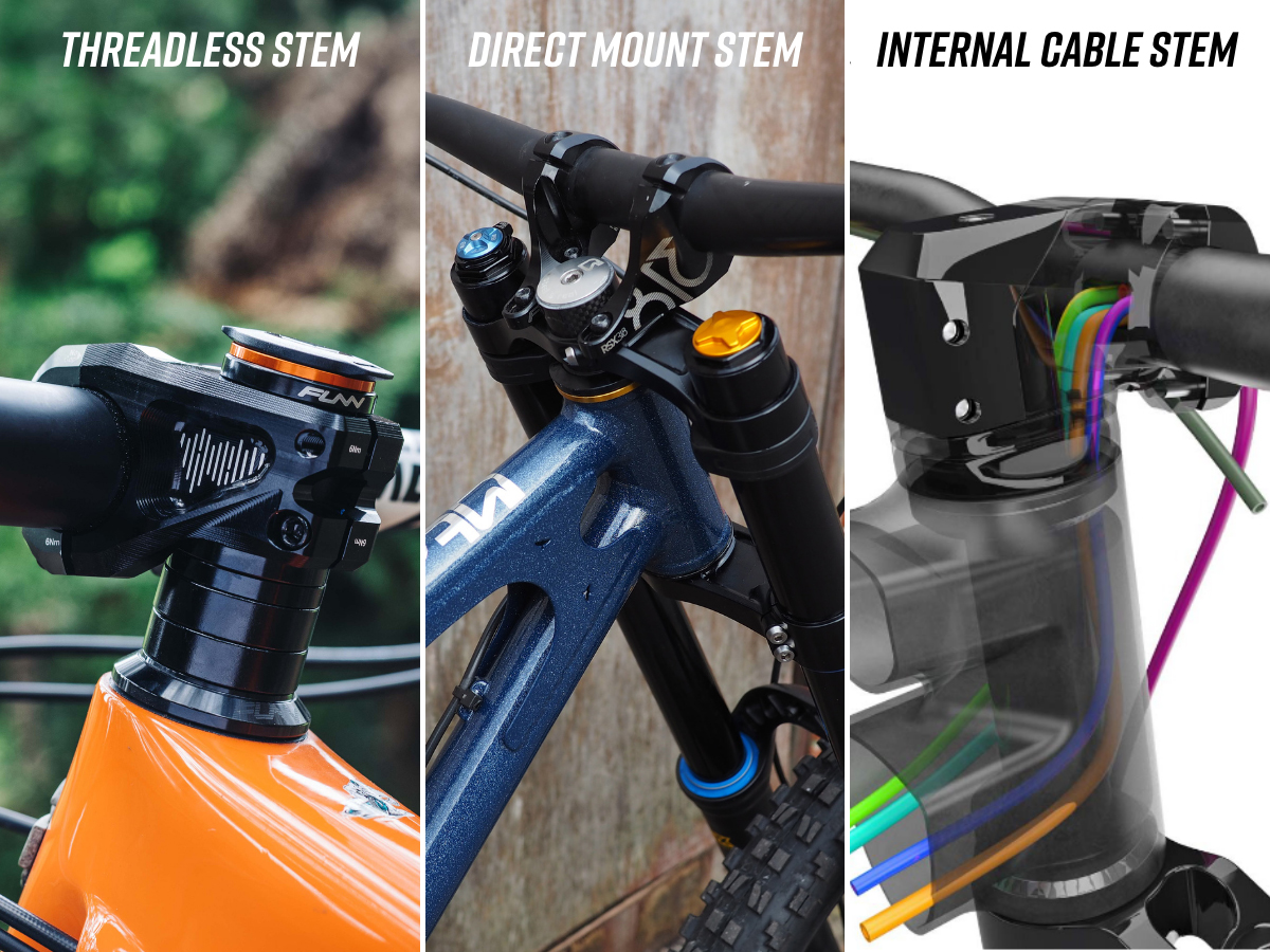3 main types of bike stems: threadless, direct mount, and internal cable