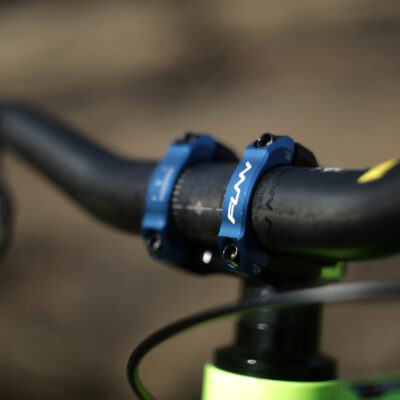 A close up of the funn equalizer bike stem on a mountain bike.