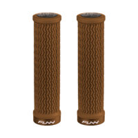 A pair of brown Holeshot MTB grips on a white background.
