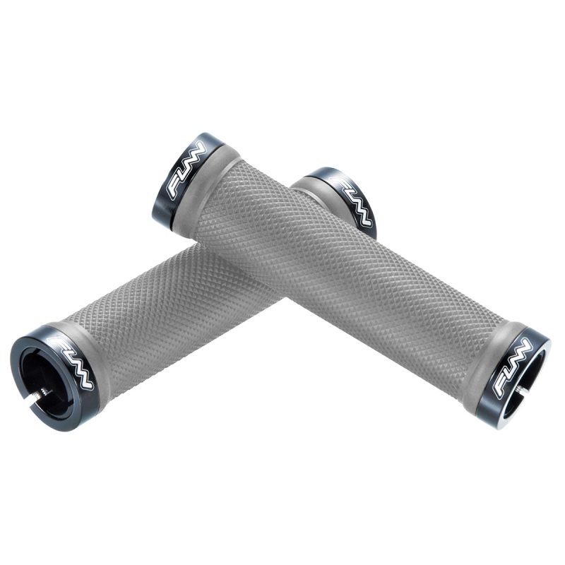 a pair of gray Funn Combat double clamp lock-on bike Grips