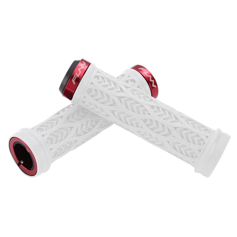 a pair of white Funn Combat III double clamp lock-on bike Grips