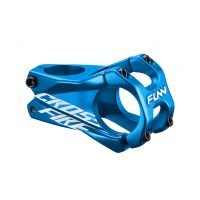 a blue Crossfire bike stem with 31.8mm bar clamp size and 50mm length.