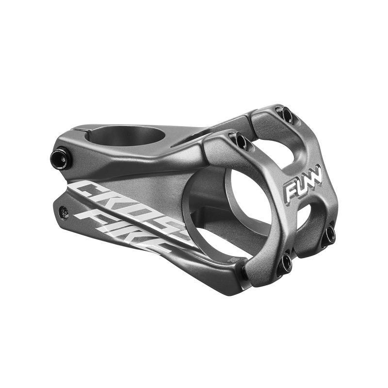 a gray Funn Crossfire bike stem with 35mm bar clamp size and 50mm length.