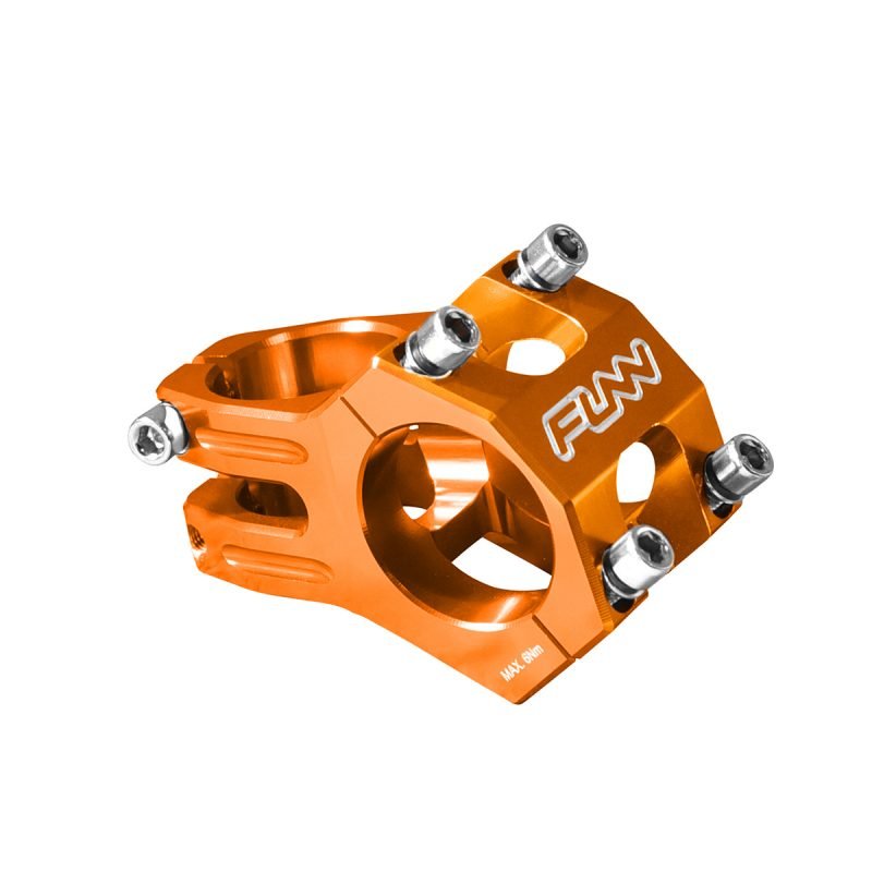 an orange funnduro bicycle stem with 31.8mm bar clamp size and 35mm length.