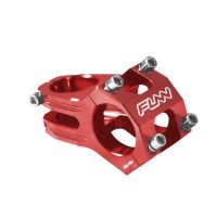 a red funnduro bicycle stem with 31.8mm bar clamp size and 45mm length.