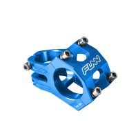 a blue funnduro bicycle stem with 35mm bar clamp size and 35mm length.