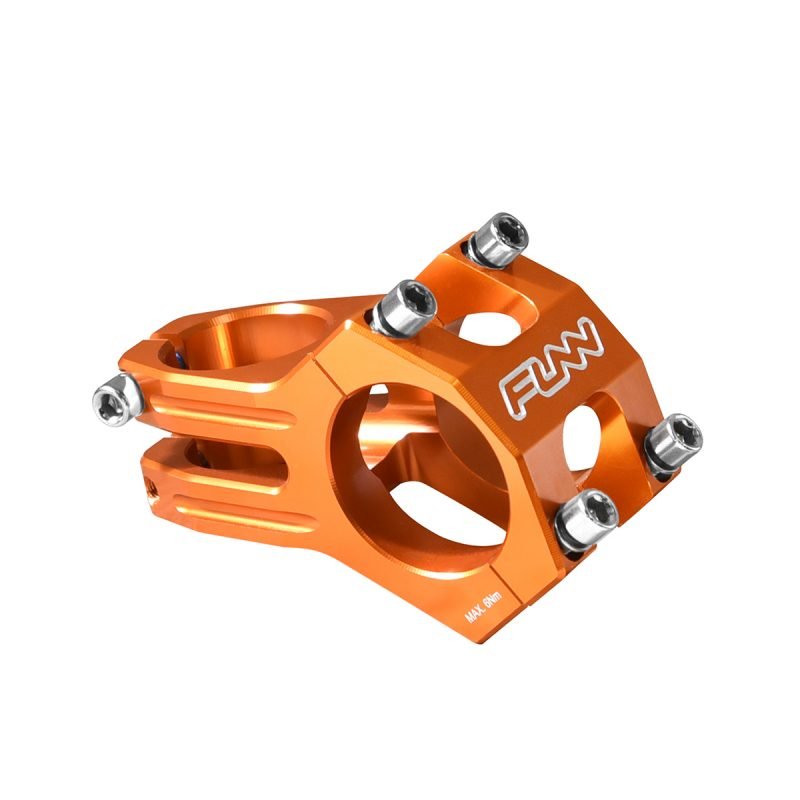 an orange funnduro bicycle stem with 35mm bar clamp size and 45mm length.