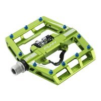 a green Mamba single sided clipless pedal on a white background.