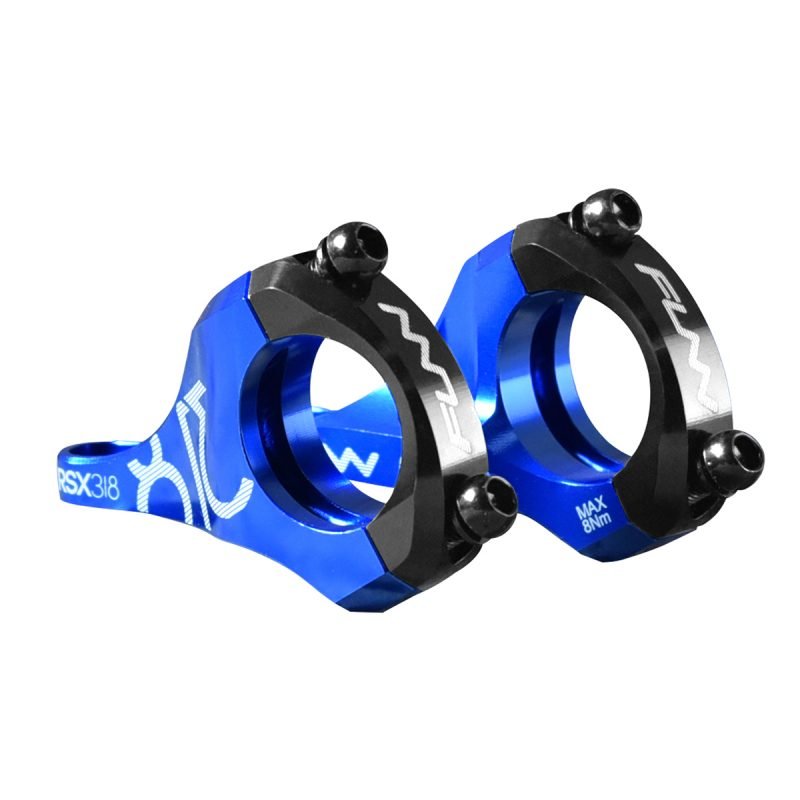 a pair of blue RSX bicycle direct mount stems with 31.8mm bar clamp size and 20mm rise 02