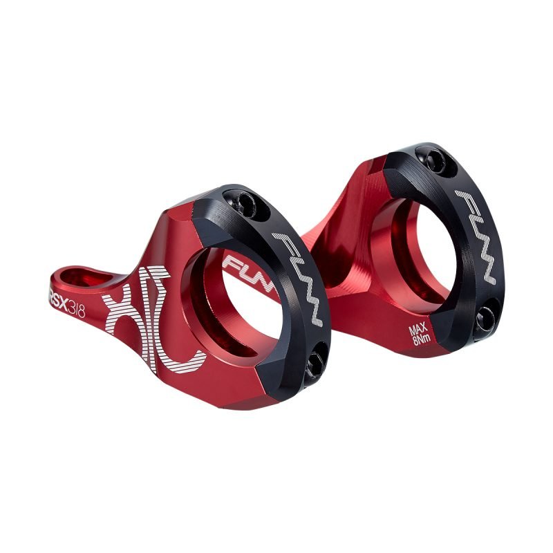 a pair of red RSX bicycle stems with 31.8mm bar clamp size and 30mm rise.