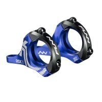 a pair of blue RSX bicycle stems with 35mm bar clamp size and 20mm rise.