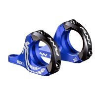 a pair of blue RSX bicycle stems with 35mm bar clamp size and 30mm rise.