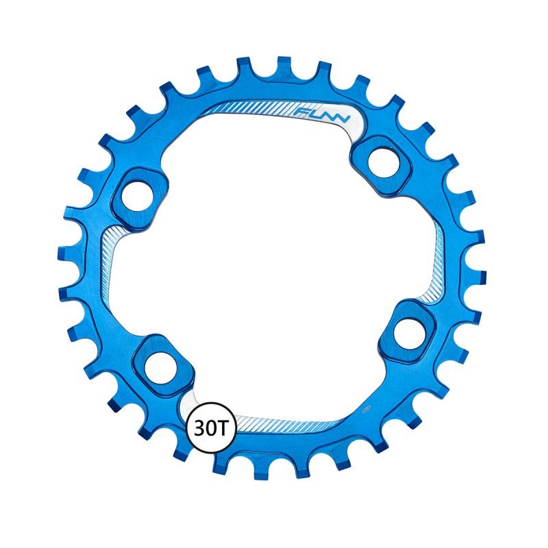 a blue Solo 96 Narrow-Wide bike chainring on a white background.