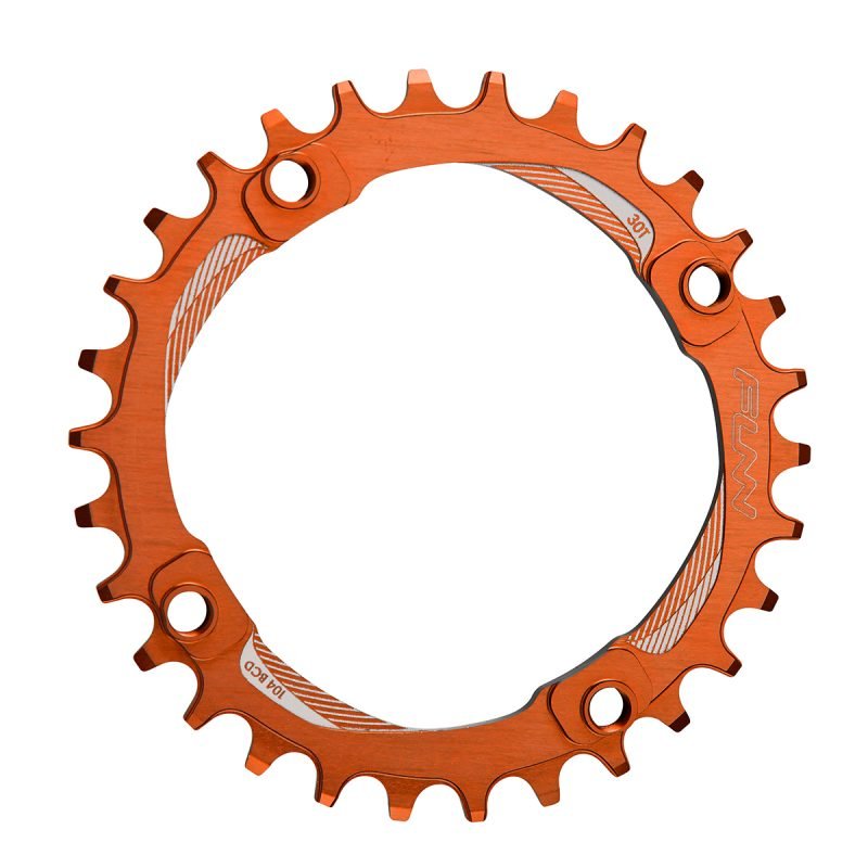 an image of a Solo Narrow-Wide chainring in orange color on a white background.