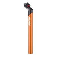 an orange blockpass bicycle Seatpost on a white background.