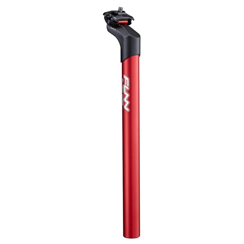 a red blockpass bicycle Seatpost on a white background.