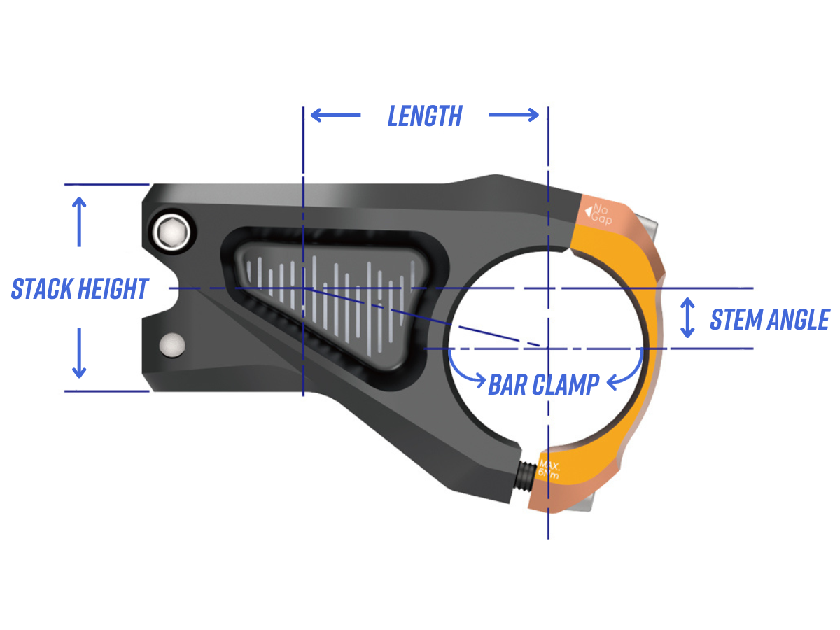 A diagram showing the dimensions of a bike stem.